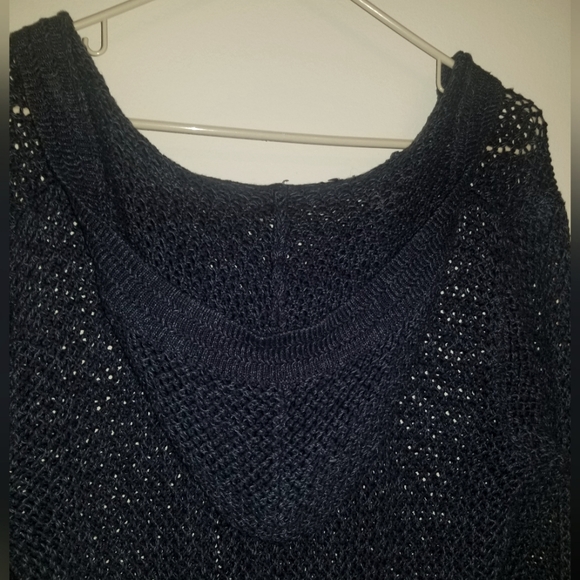 Chico's Open Stich Pullover Sweater Navy Size 1 with Hood - Picture 3 of 7